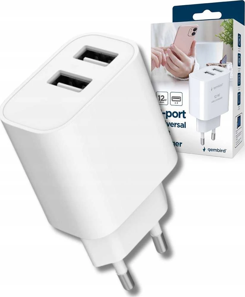 Gembird 2xUSB-A 5V 2.4 A balta