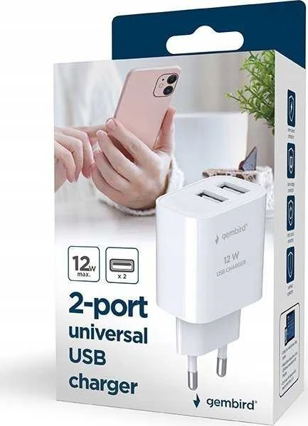Gembird 2xUSB-A 5V 2.4 A balta