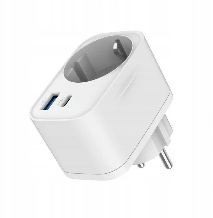 GEMBIRD 2-port USB fast charger with pass-through AC socket 20W baltas