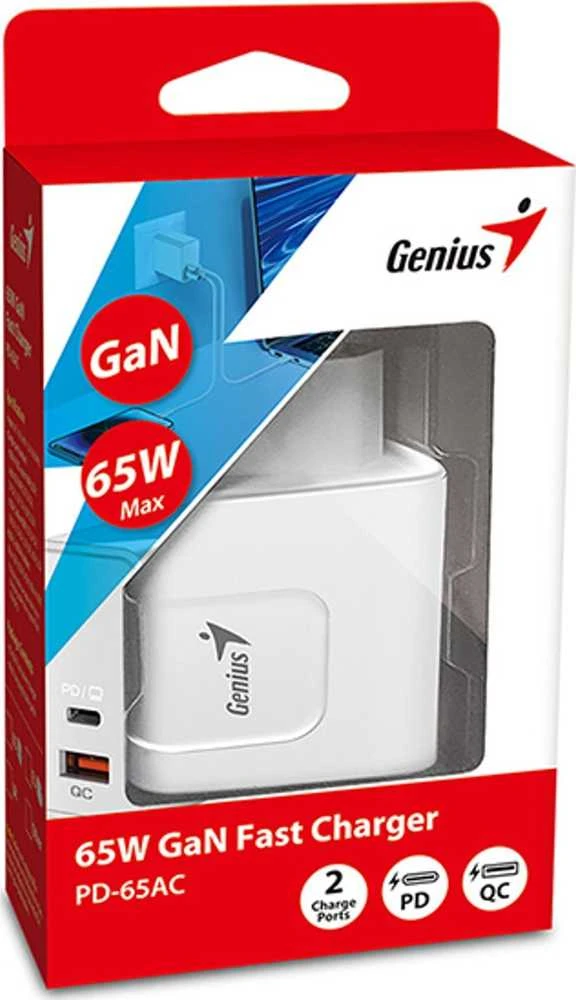 Genius 65W GaN sieninis įkroviklis pakuotėje