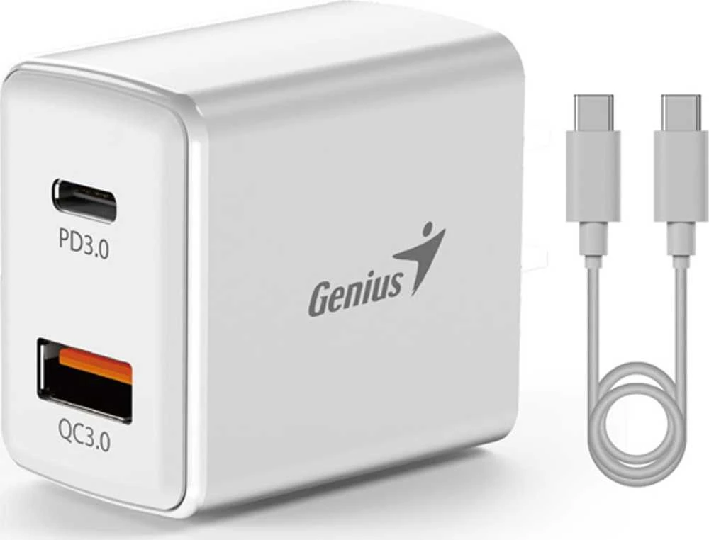 Genius Maitinimo šaltinis / tinklo adapteris 20W, 2 prievadų, USB-C, USB-A, PD-20ACP