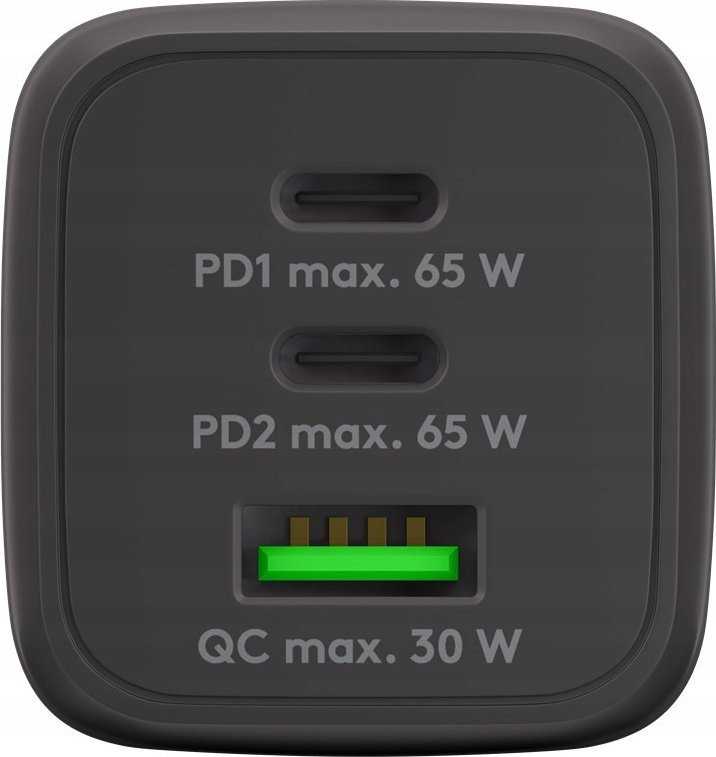 „Goobay 64753“ 65 W USB-C PD GaN daugiaportinis greitasis įkroviklis, Nano, Juodas