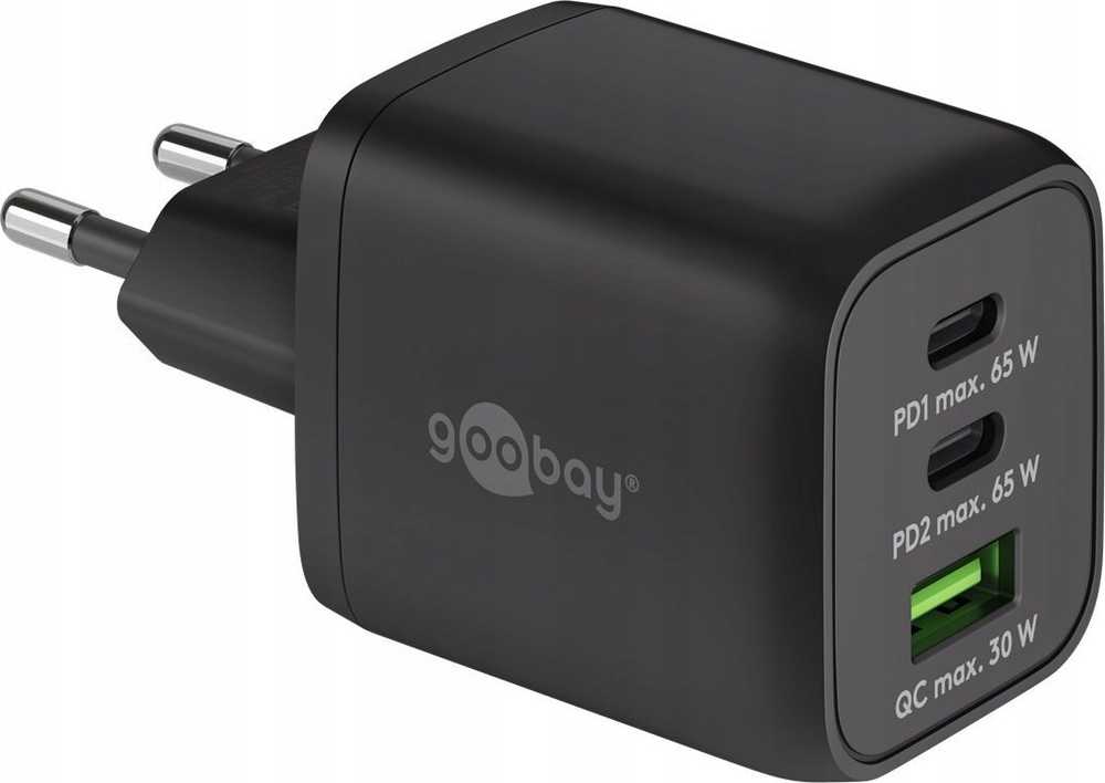 „Goobay 64753“ 65 W USB-C PD GaN daugiaportinis greitasis įkroviklis, Nano, Juodas