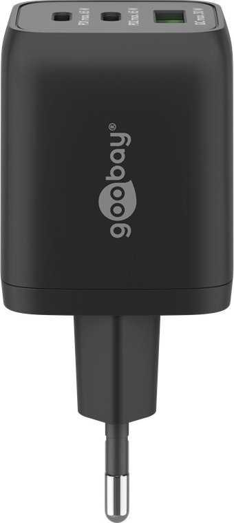 „Goobay 64753“ 65 W USB-C PD GaN daugiaportinis greitasis įkroviklis, Nano, Juodas