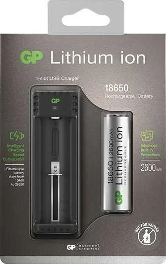 Įkroviklis GP GP L111 USB Charger incl. Akku 18650 2600mAh 3,7V 14511118650B1