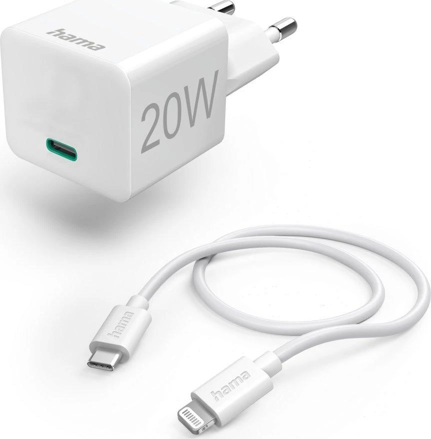 Hama mini 20W, PD, USB-C - Lightning, balta