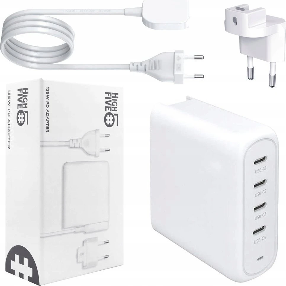 HI5 135W įkroviklis su 4x USB-C jungtimis ir priedais