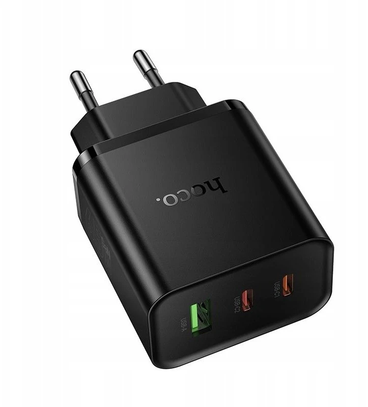 Telefono įkroviklis Hoco 2x USB C + USB A QC3.0 PD 3A 65W N75 juodas
