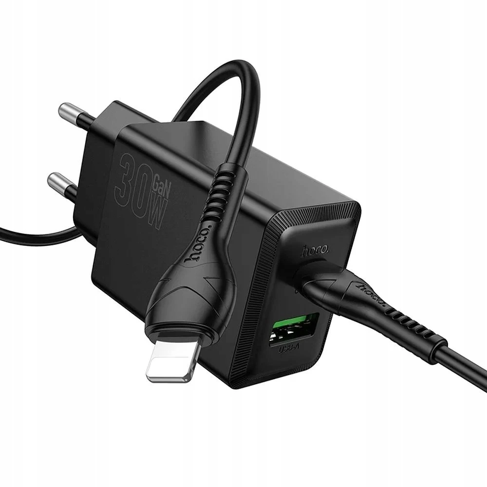 Telefono įkroviklis Hoco USB A + USB C QC3.0 PD AFC 3A 30W + laidas USB C į USB C N71 juodas