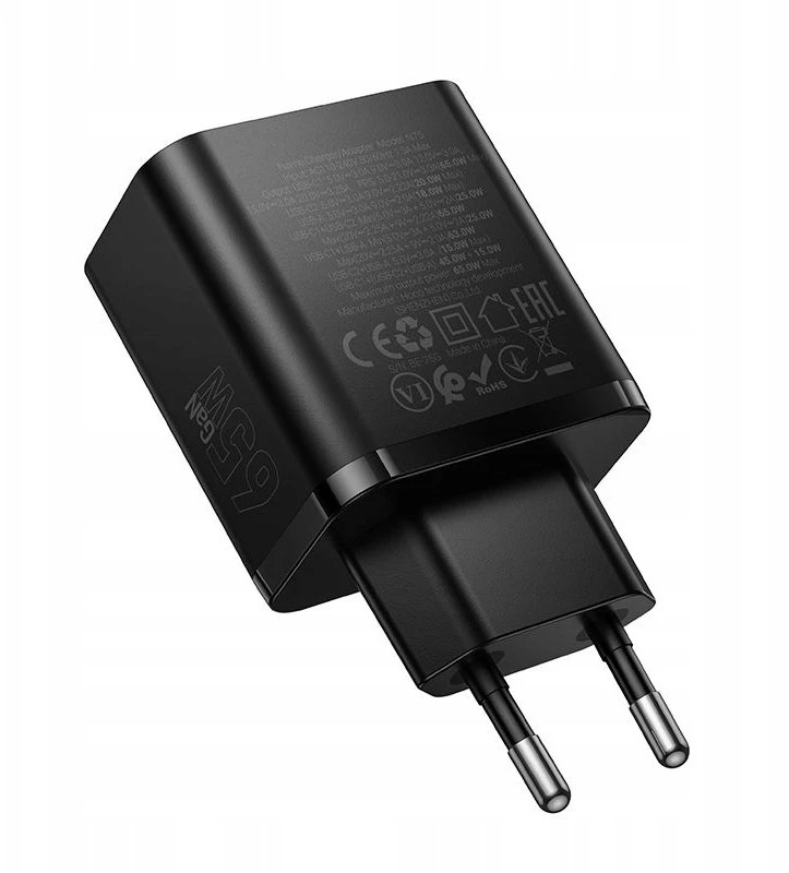 Telefono įkroviklis Hoco 2x USB C + USB A QC3.0 PD 3A 65W N75 juodas