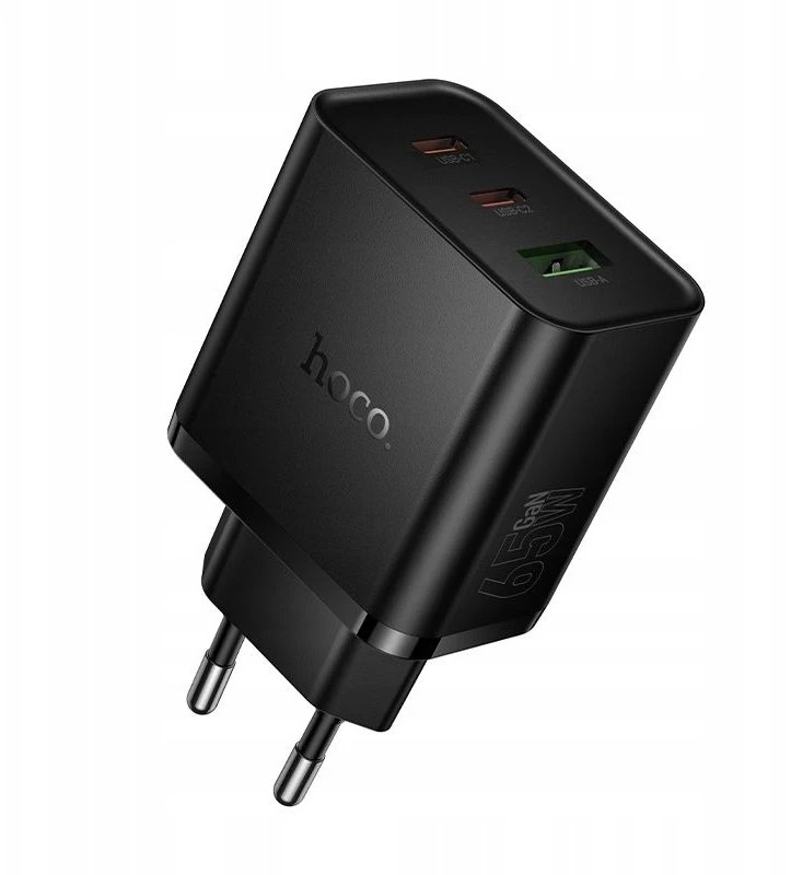 Telefono įkroviklis Hoco 2x USB C + USB A QC3.0 PD 3A 65W N75 juodas