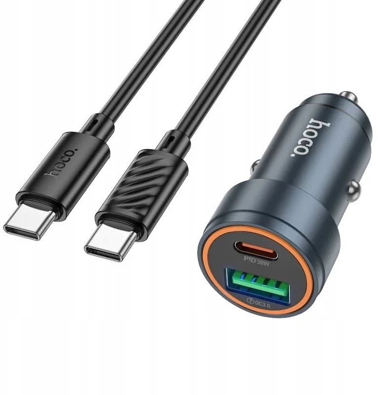Automobilinis įkroviklis Hoco Z57A 30W USB-C/USB-A + USB-C to USB-C cable 1.0m pilkas