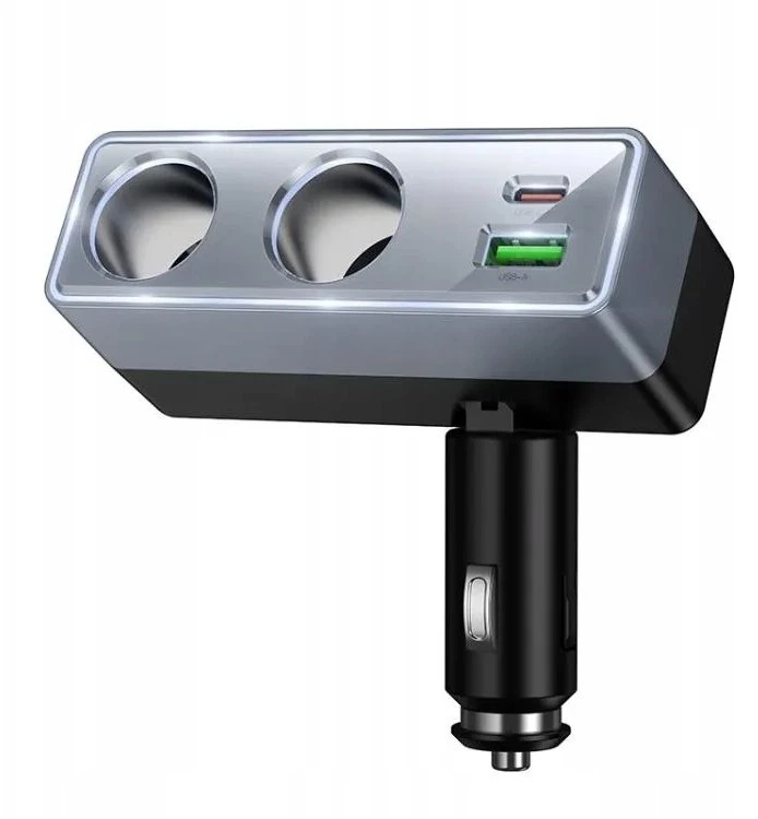 Automobilinis įkroviklis Hoco 1xUSB A + 1xUSB C+2x cigarečių degiklio jungtis PD QC3.0 max 240W/24V Z65B juodas