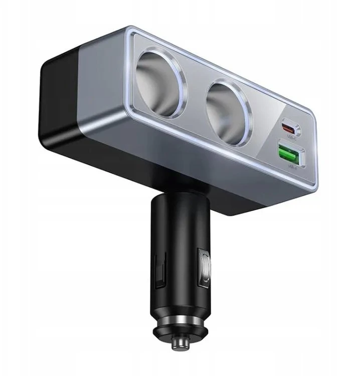 Automobilinis įkroviklis Hoco 1xUSB A + 1xUSB C+2x cigarečių degiklio jungtis PD QC3.0 max 240W/24V Z65B juodas