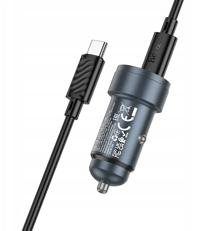 Automobilinis įkroviklis Hoco Z57A 30W USB-C/USB-A + USB-C to USB-C cable 1.0m pilkas