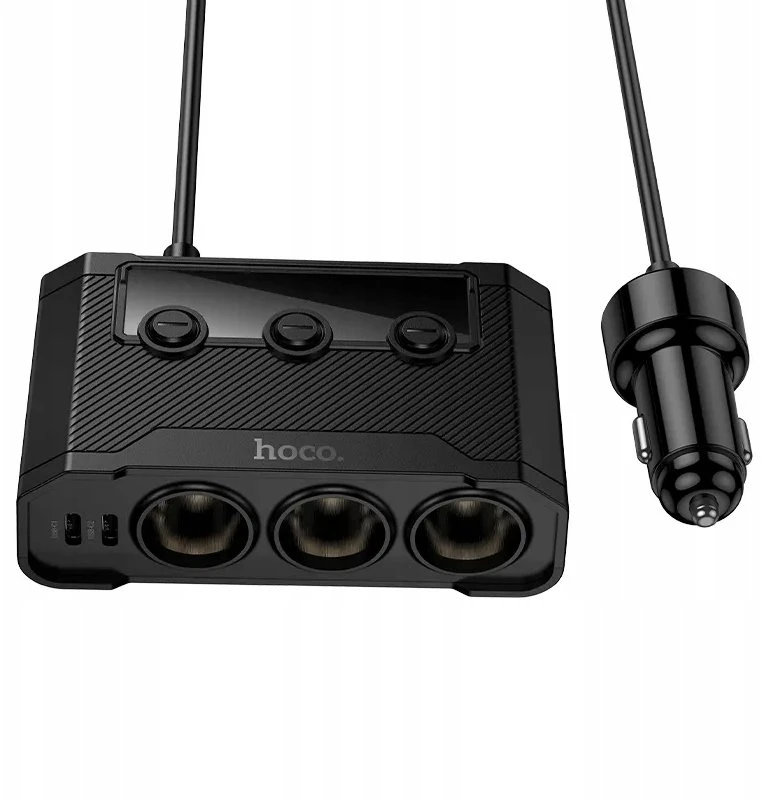 Car charger Hoco 2xUSB A + 2xUSB C+3x cigarette lighter jungtys PD QC3.0 240W Z64 juodas