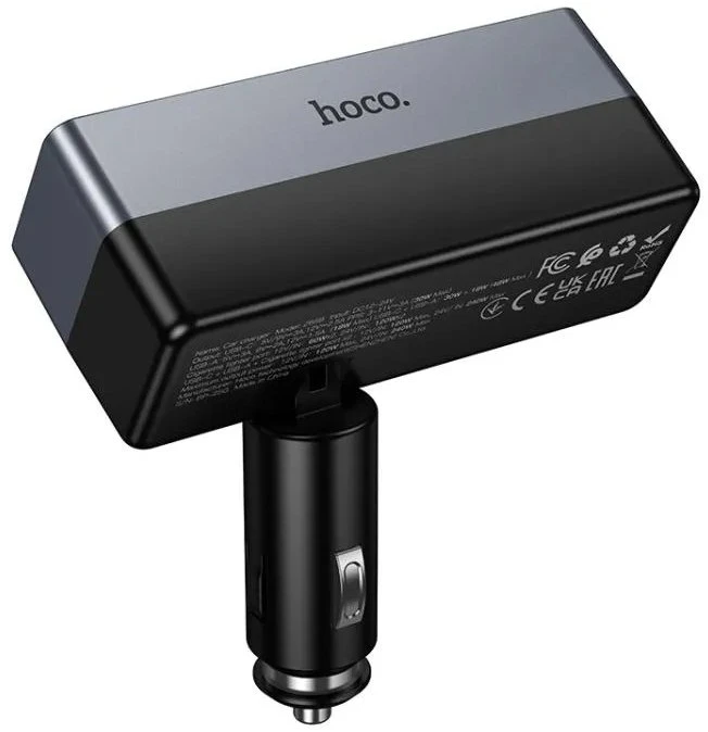 Automobilinis įkroviklis Hoco 1xUSB A + 1xUSB C+2x cigarečių degiklio jungtis PD QC3.0 max 240W/24V Z65B juodas