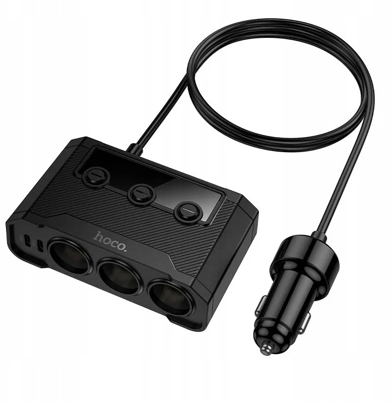 Car charger Hoco 2xUSB A + 2xUSB C+3x cigarette lighter jungtys PD QC3.0 240W Z64 juodas