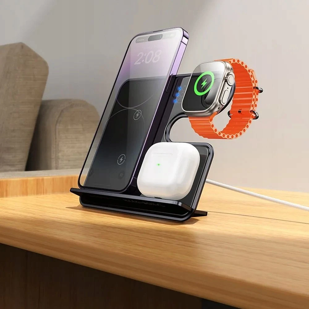 „Hoco 3in1“ 15 W indukcinis įkroviklis, suderinamas su „MagSafe“ ir „APPLE Watch CQ19“, pilkas