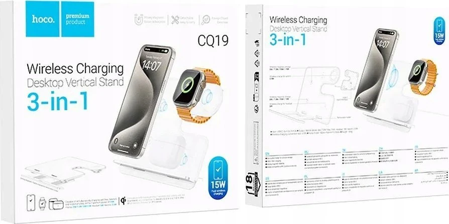 „Hoco 3in1“ 15 W „MagSafe“ ir Apple suderinamas belaidis įkroviklis, laikrodžiui, 15 W, CQ19, sidabrinis