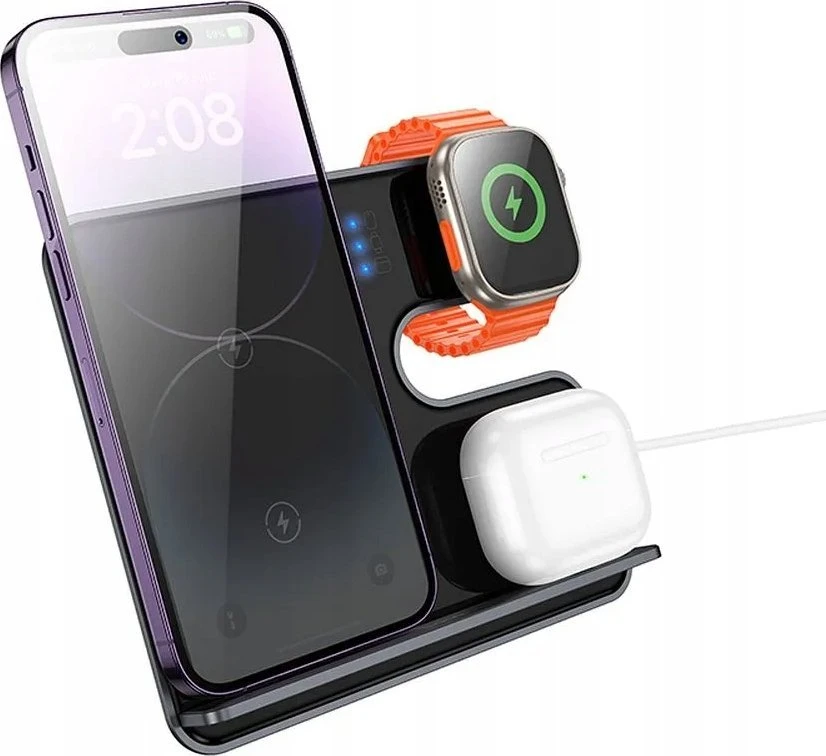 „Hoco 3in1“ 15 W indukcinis įkroviklis, suderinamas su „MagSafe“ ir „APPLE Watch CQ19“, pilkas