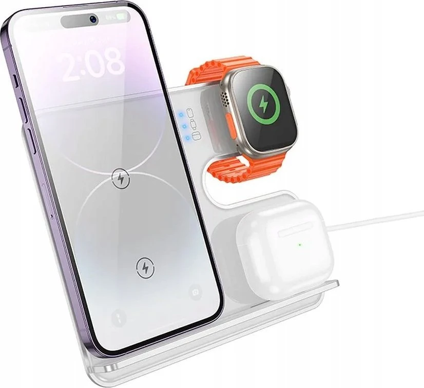 „Hoco 3in1“ 15 W „MagSafe“ ir Apple suderinamas belaidis įkroviklis, laikrodžiui, 15 W, CQ19, sidabrinis