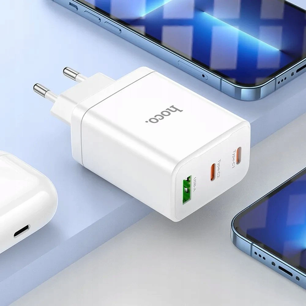 Telefono įkroviklis Hoco 2 x USB C + USB A QC3.0 PD 3A 35W N33 baltas