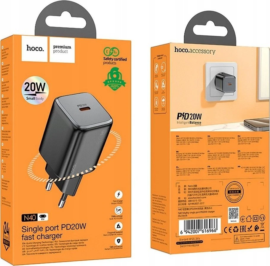 Įkroviklis Hoco N40 (1xUSB-C 20W) juodas