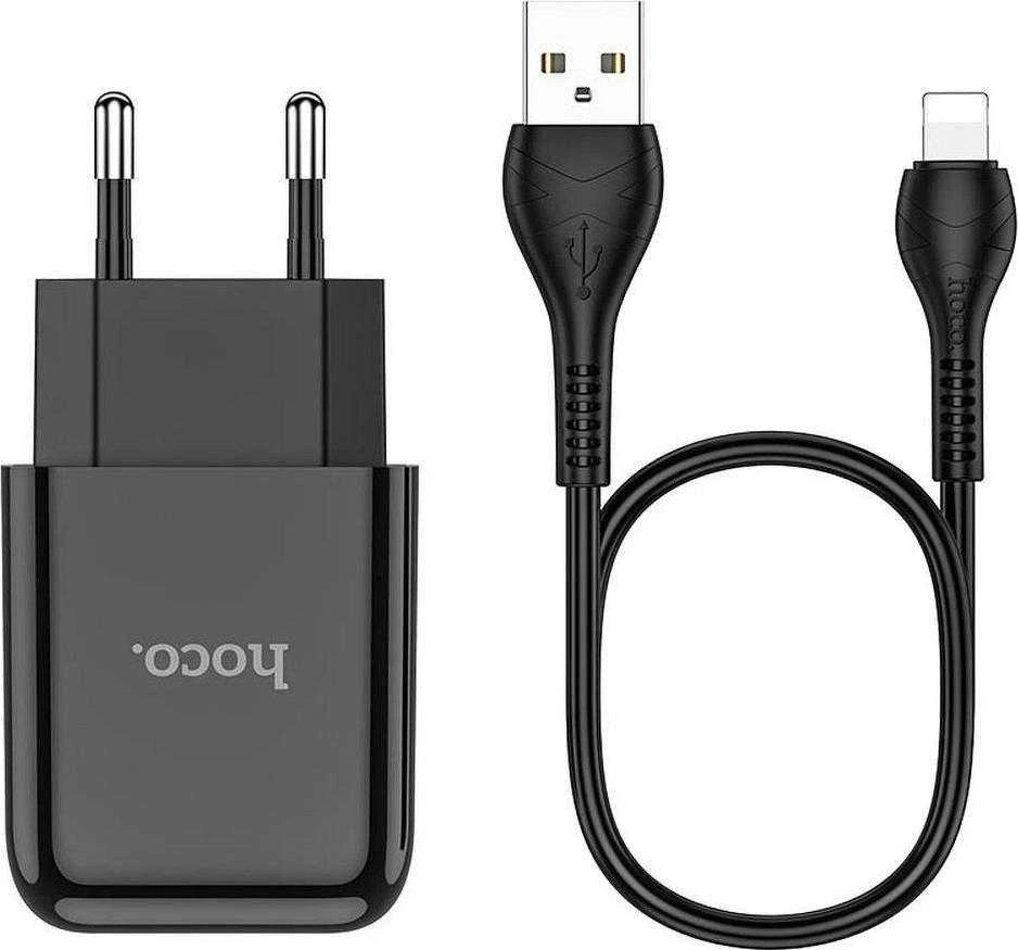 Telefono įkroviklis Hoco USB A 2A 10W + laidas USB A į Lightning N2 juodas