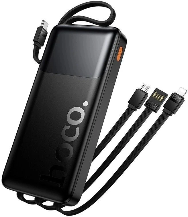 Powerbank 10000 mAh QC PD 2A 22,5W with built-in cables USB A + USB C + Lightning + Micro USB Hoco J156 juodas
