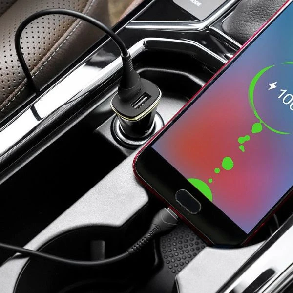 Įkroviklis automobilinis Hoco Z31 USB + "microUSB" QuickCharge (3.0A) juodas