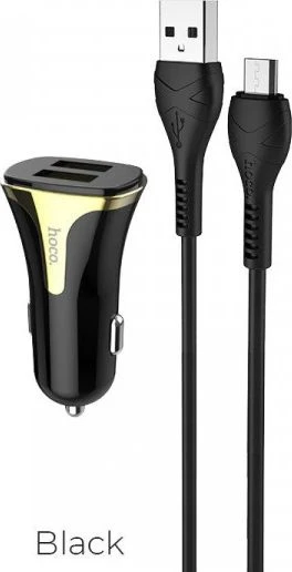Įkroviklis automobilinis Hoco Z31 USB + "microUSB" QuickCharge (3.0A) juodas