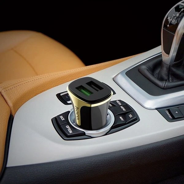 Įkroviklis automobilinis Hoco Z31 USB + "microUSB" QuickCharge (3.0A) juodas