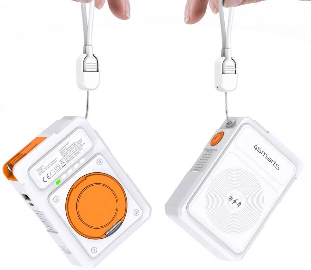 Hibridinis įkroviklis „4smarts 6-in-1 USB-C/USB-A PD 22,5 W“ su 10 000 mAh išorine baterija, „Qi“ belaidžiu įkrovimu,