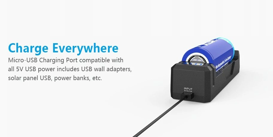 Įkroviklis Li-ion cilindrinių akumuliatorių 18650 USB-C įkroviklis - 1 kanalas
