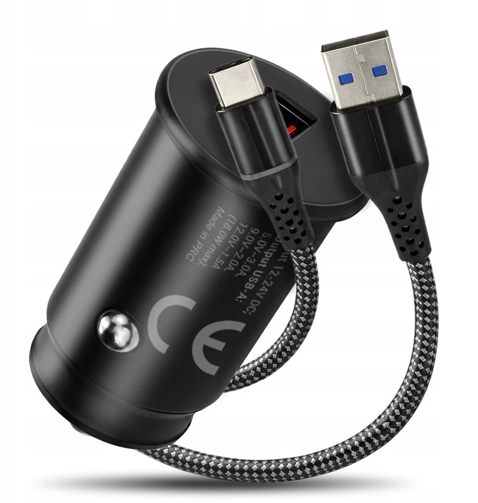 Automobilinis Įkroviklis - everActive CC-15QC 18W su USB-C Kabeliu LED, Juoda