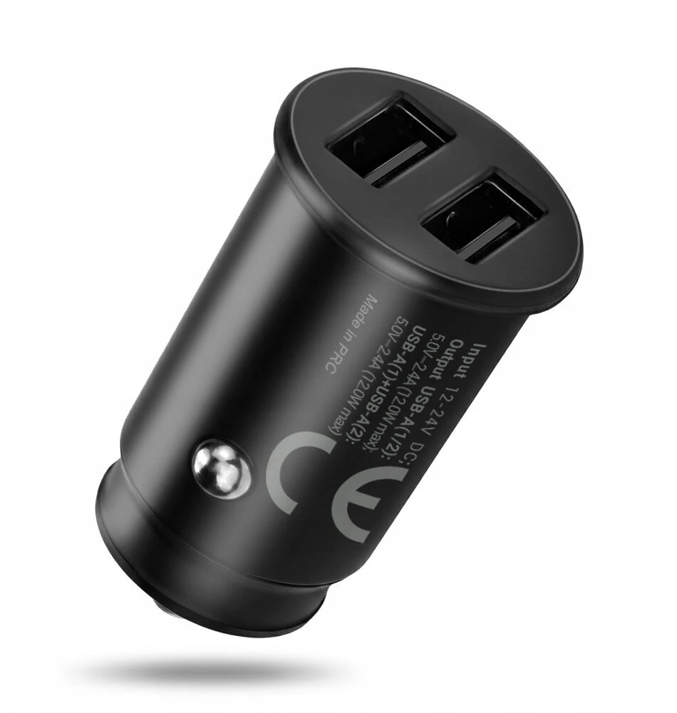 Automobilinis įkroviklis - everActive CC-25 12W Dviejų USB-A Prievadų Su USB-C Kabeliu LED, Juoda