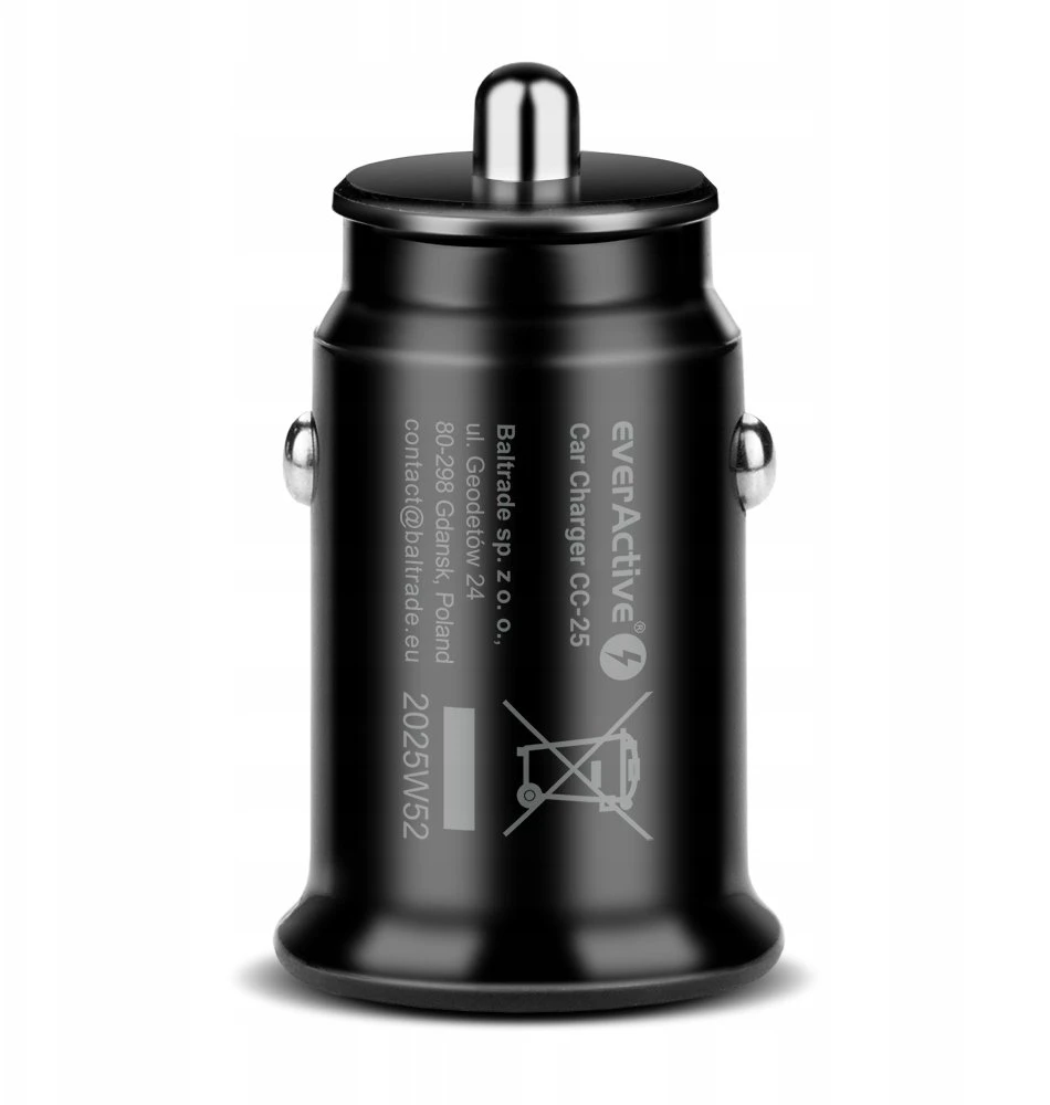 Automobilio Įkroviklis - everActive CC-25 12W Dual USB-A Ports 5V/2.4A, Juoda