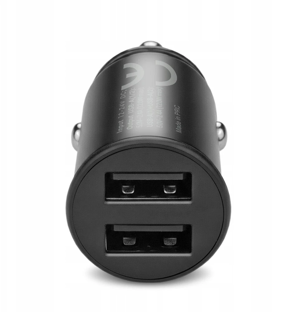 Automobilinis įkroviklis - everActive CC-25 12W Dviejų USB-A Prievadų Su USB-C Kabeliu LED, Juoda