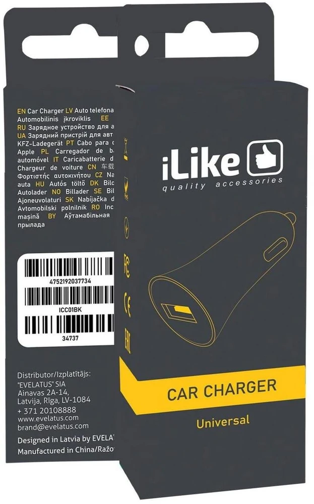 iLike Car ICC01 Kompakts Auto Lādētājs DC 12-24V Vienu USB Ligzdu 1A Melns