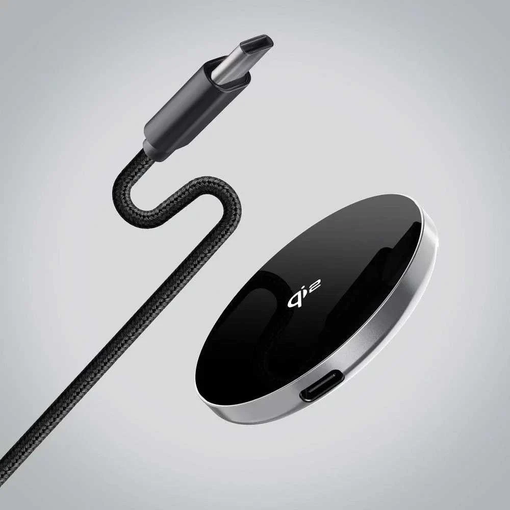 Belaidis įkroviklis Forcell F-Energy Smart Charge USB C Qi2 15W, suderinamas su MagSafe, su nuimamu laidu, 1,5 m ilgio, sidabrinis