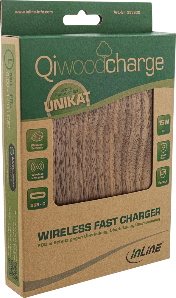 InLine Qi woodcharge belaidis įkroviklis (S-33393X)