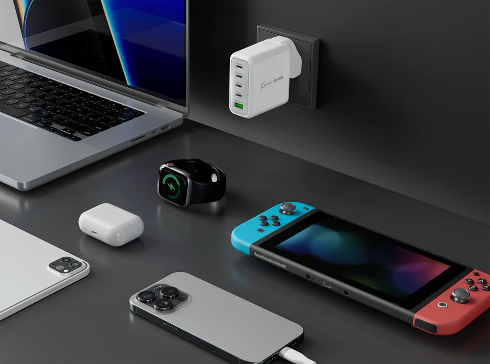 Įkroviklis j5create 100W GaN Įkroviklis USB-C su 5 portami (JUP53100EF-N)
