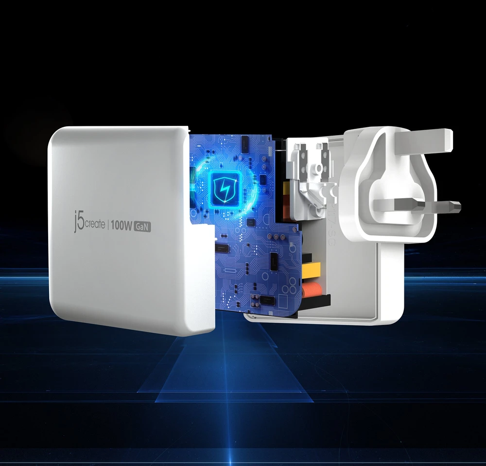 Įkroviklis j5create 100W GaN Įkroviklis USB-C su 5 portami (JUP53100EF-N)