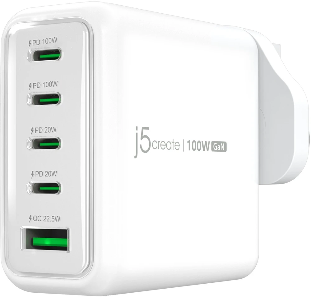 Įkroviklis j5create 100W GaN Įkroviklis USB-C su 5 portami (JUP53100EF-N)