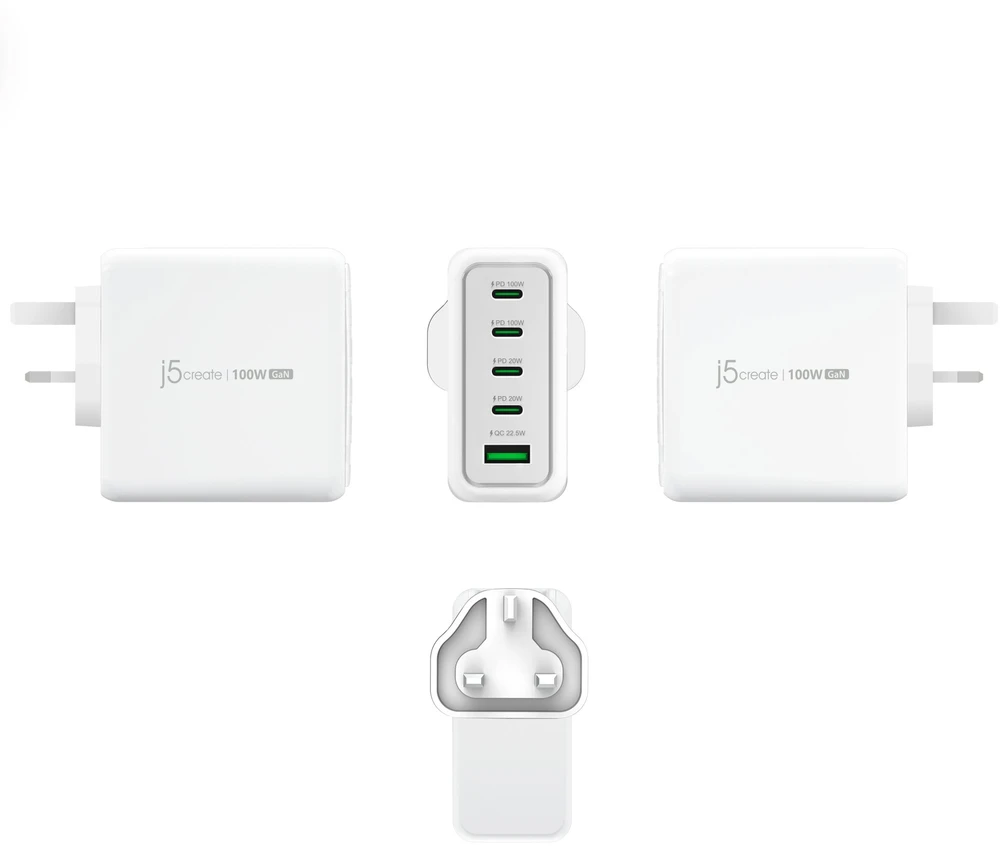 Įkroviklis j5create 100W GaN Įkroviklis USB-C su 5 portami (JUP53100EF-N)