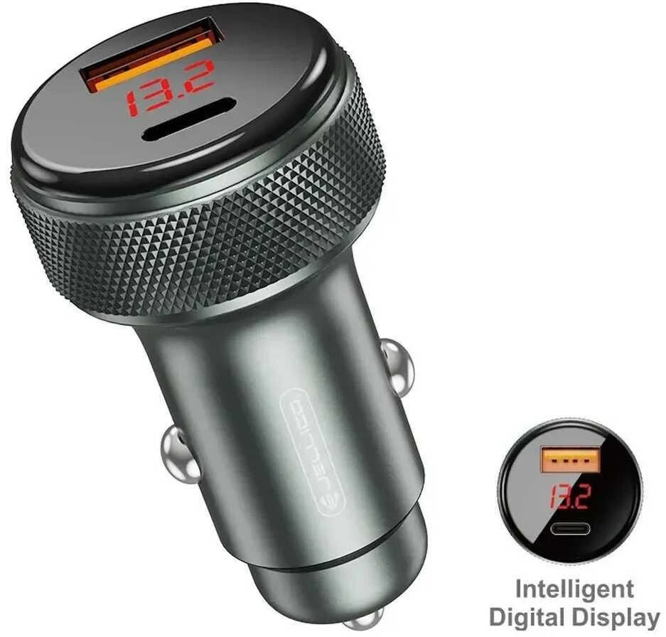 Jellico F13 52.5W Metāla Divu portu Auto Ātrais Adaptīvās Lādētājs USB QC 22.5W + PD USB-C 33W Sudraba