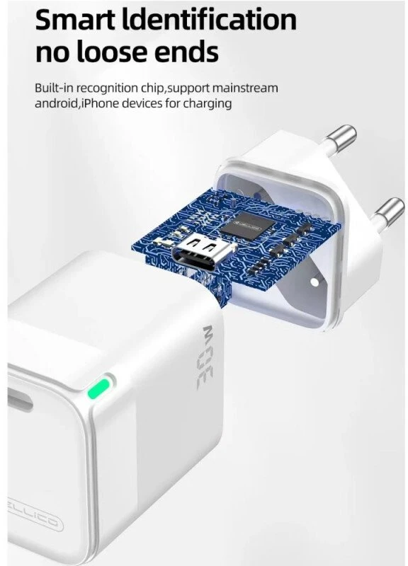 Jellico C43 Mini PD 30W QC 3.0 Smart Adaptīvs ātrais lādētājs ar 1x USB-C (5-20V) ligzdu Balts