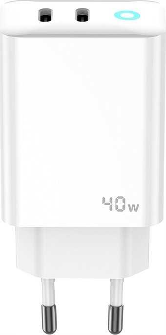 JELLICO sieninis įkroviklis EU19 GaN PD 40W 2xUSB-C + laidas USB-C - USB-C Baltas