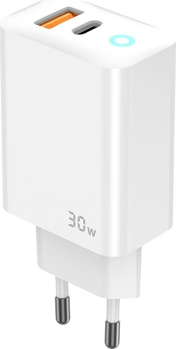 JELLICO sieninis įkroviklis EU13 GaN PD 30W 1xUSB-C + 1xUSB QC3.0 Baltas